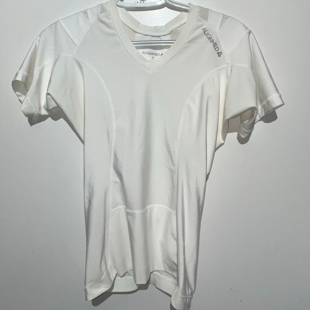 AlignMed Women's White V-neck Short Sleeve Pullover Posture Shirt Medium